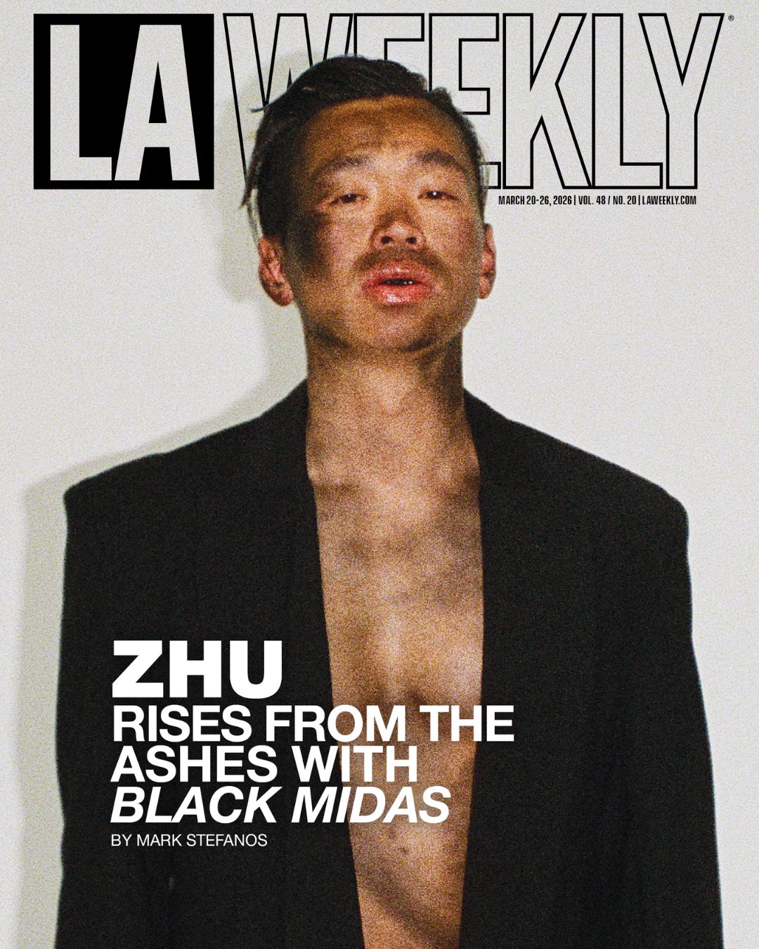 LA Weekly magazine cover featuring ZHU with the headline ZHU Rises From the Ashes With Black Midas