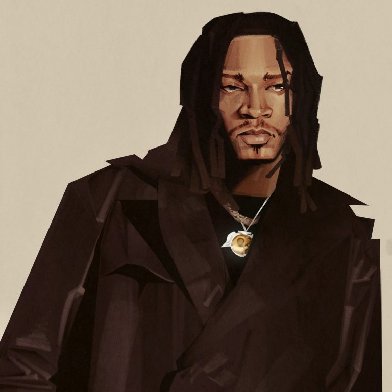 Cover art for Brandon Bally’s Ethereal EP: an illustrated portrait of the artist in a black trench coat and gold chain, with the title handwritten in gold