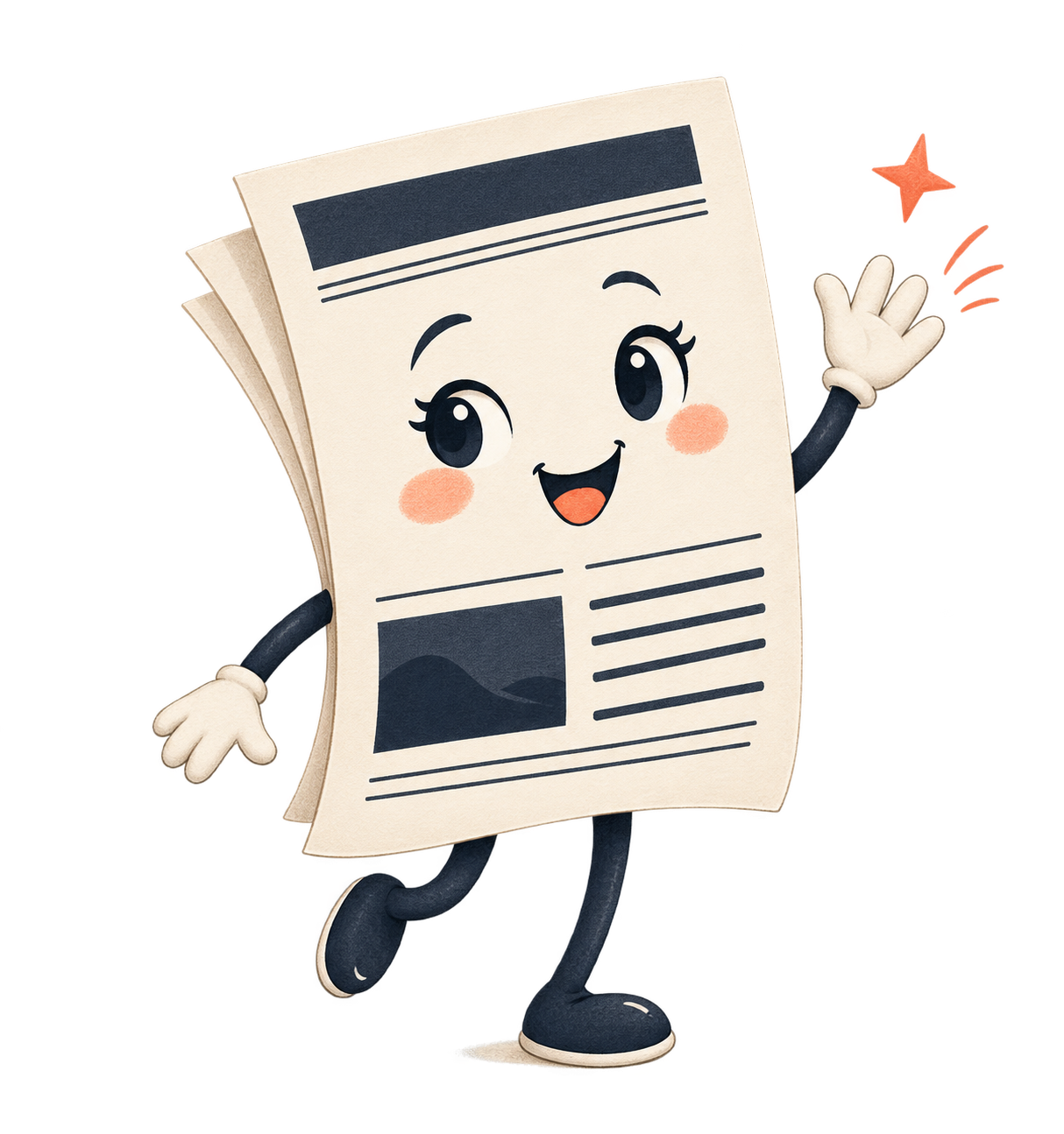 A cheerful magazine page waving thank you