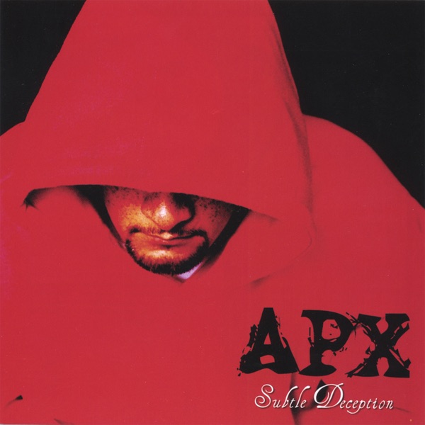 Subtle Deception album cover: APX in a red hoodie with his face shadowed, on a red background