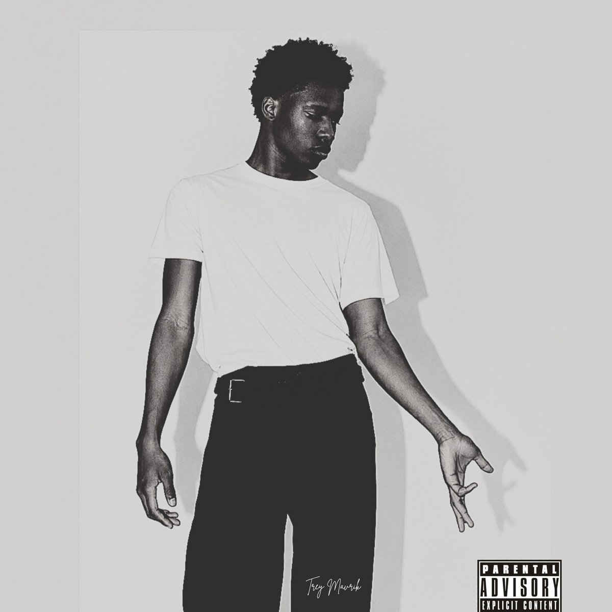 Love and Grace EP artwork: Trey Mavrik in a white T-shirt and black trousers, head bowed, against a pale background