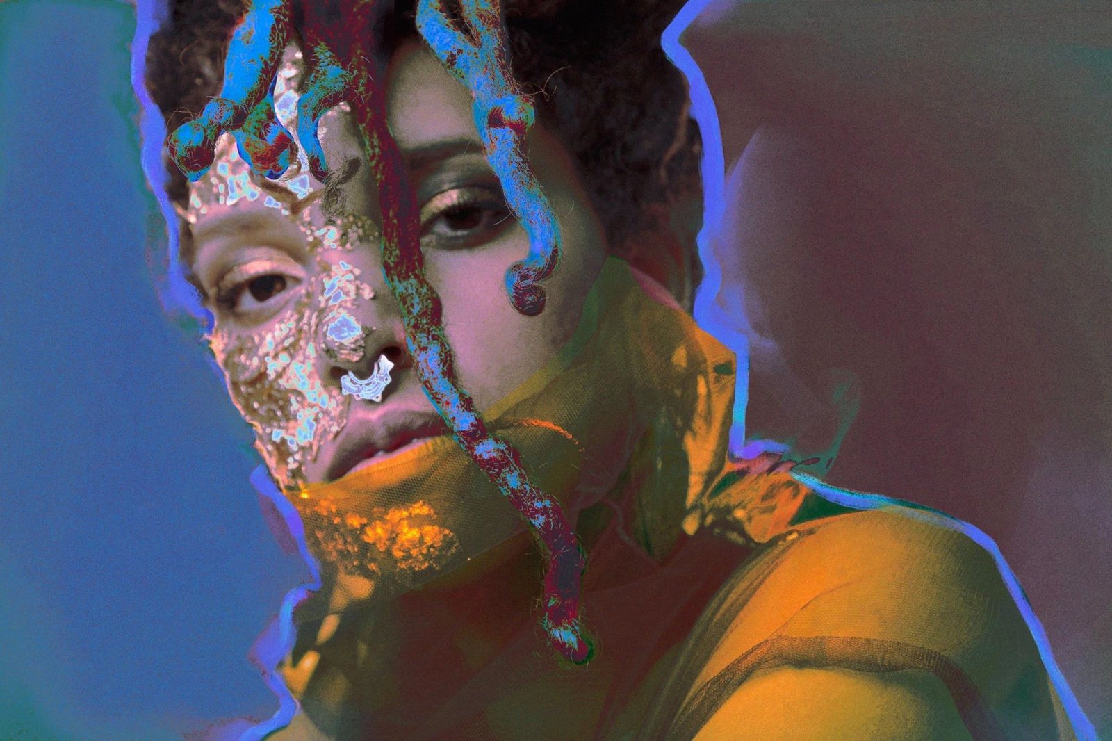Archetype visual: Amakiya with gold and blue painted face