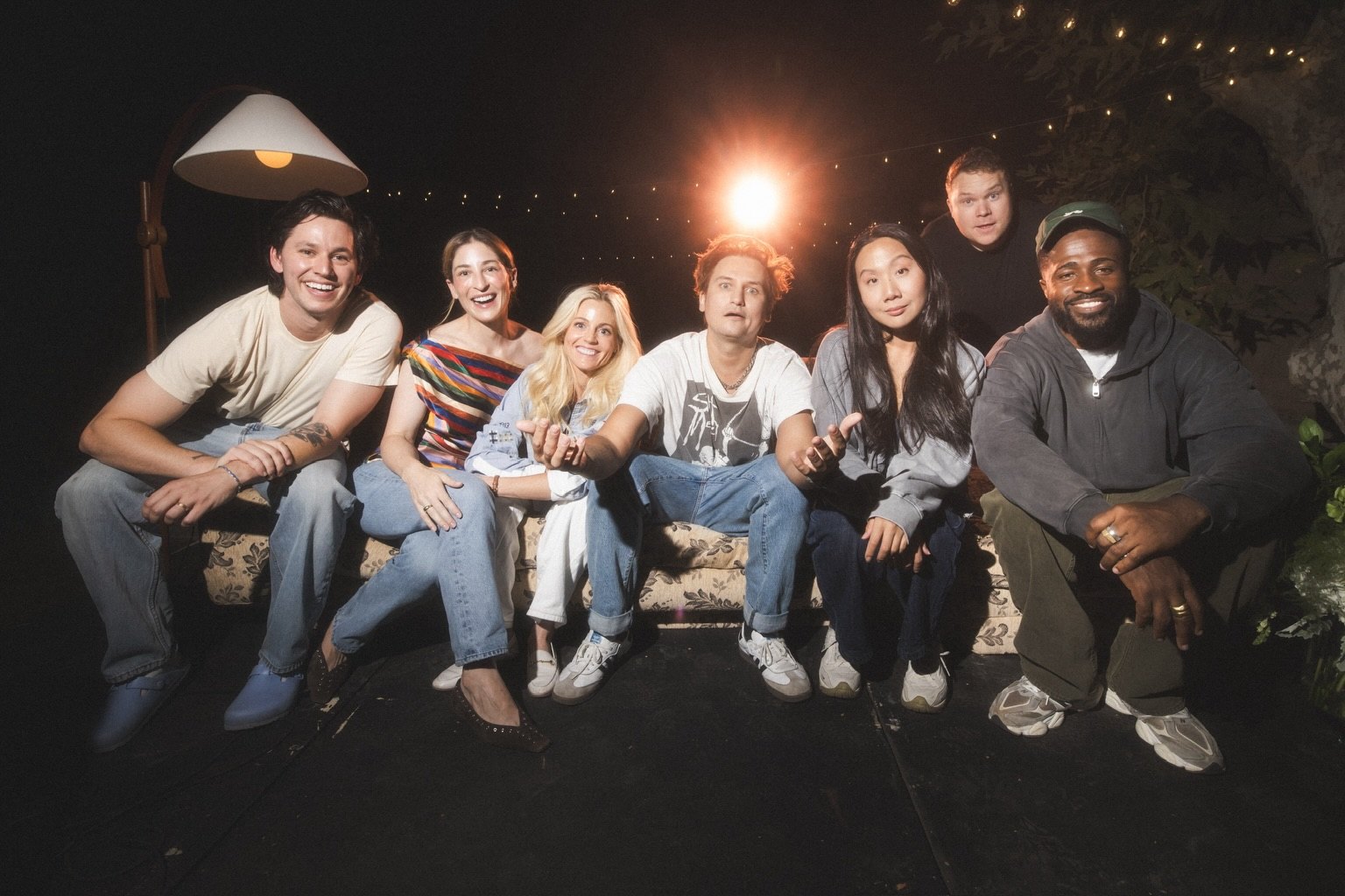 Brittany Ross with a group of fellow comedians at an outdoor Los Angeles comedy show