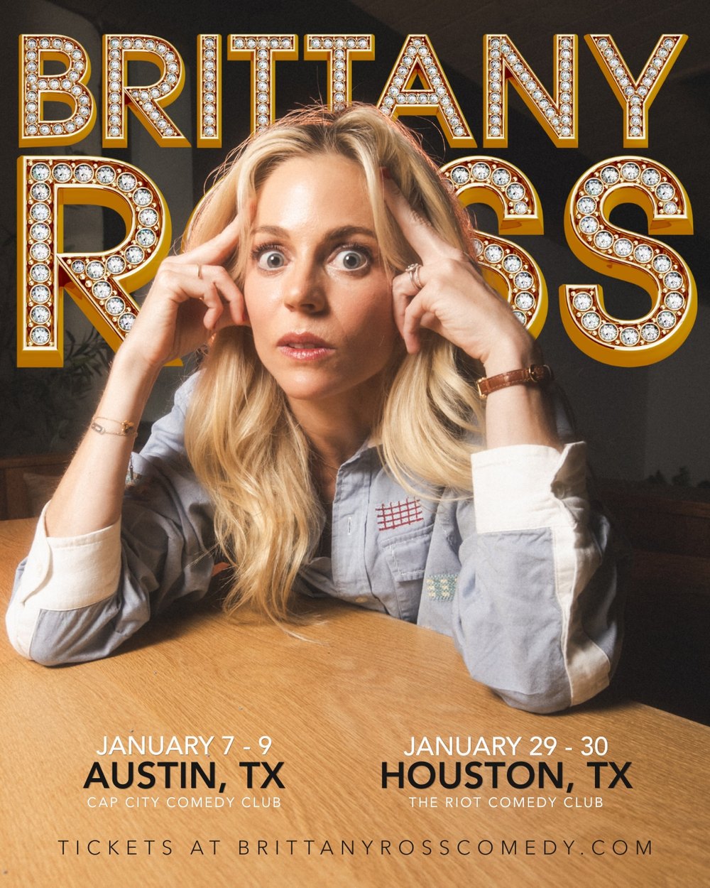 Brittany Ross tour poster for January 2027 shows in Austin and Houston, Texas