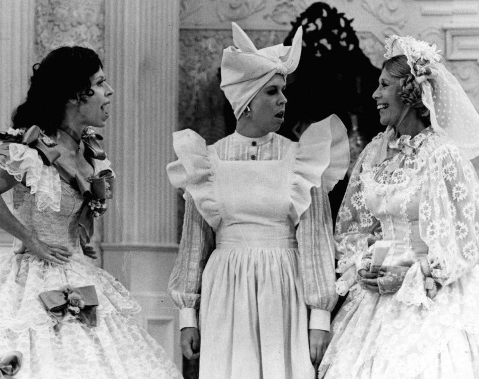 Carol Burnett, Vicki Lawrence and Dinah Shore in costume for a sketch on The Carol Burnett Show