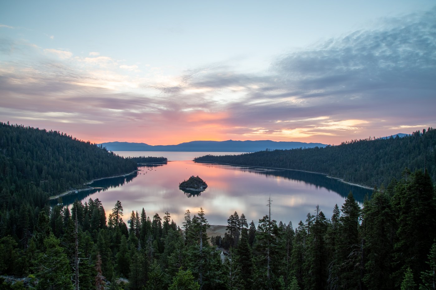 Emerald Bay at Lake Tahoe, California, seen from above