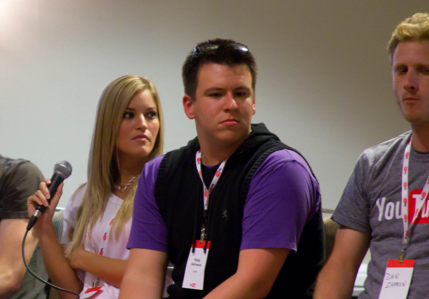 YouTube creators iJustine and Philip DeFranco on a VidCon panel
