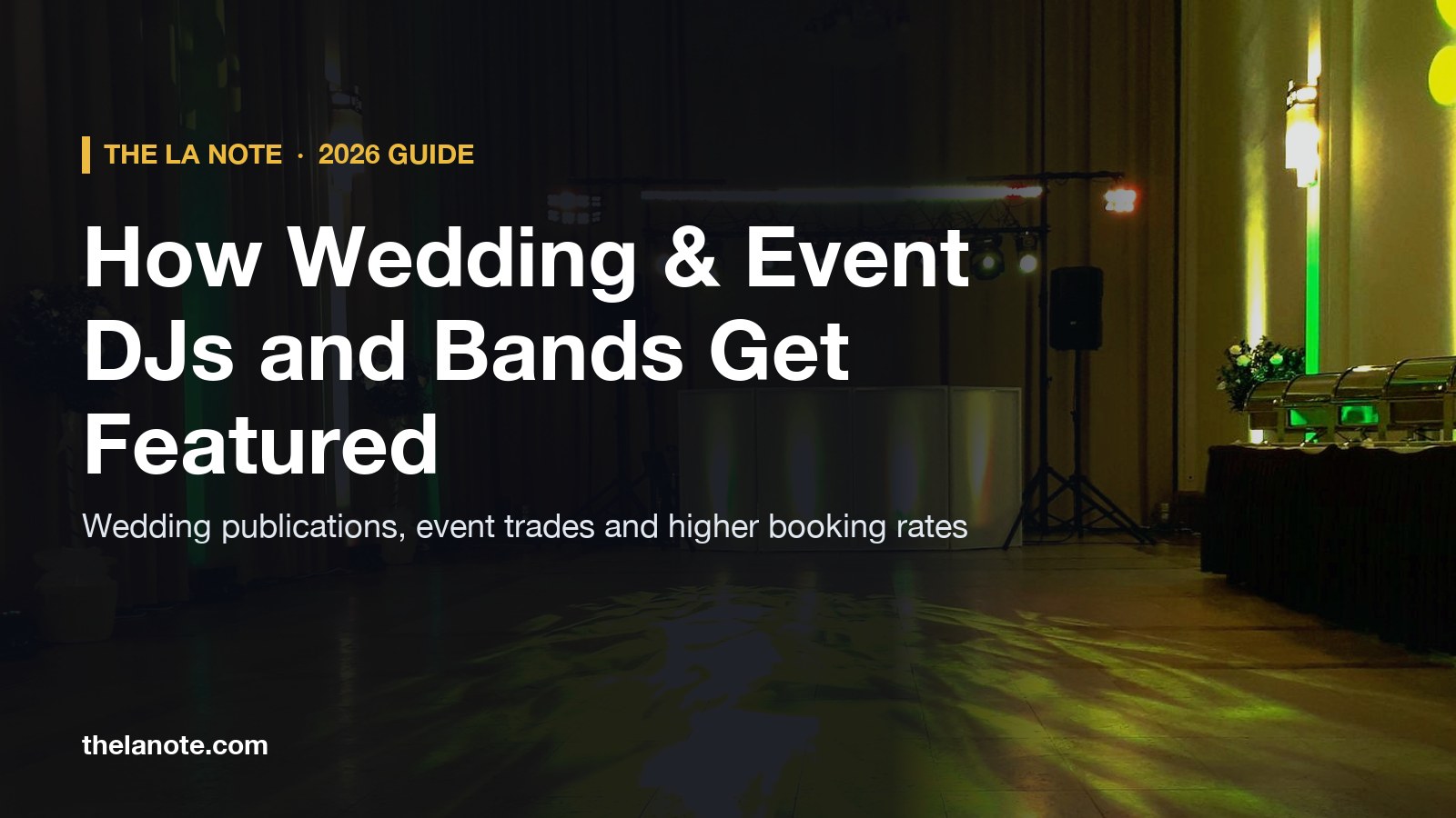 An empty wedding reception dance floor lit by DJ lights