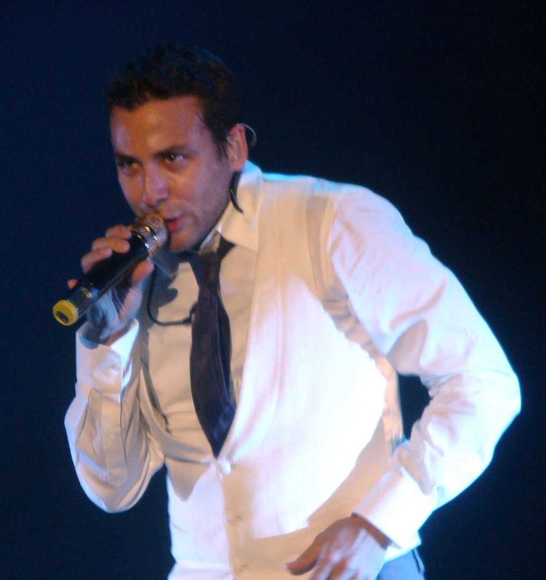 Howie Dorough of the Backstreet Boys singing on stage in Stockholm, 2008