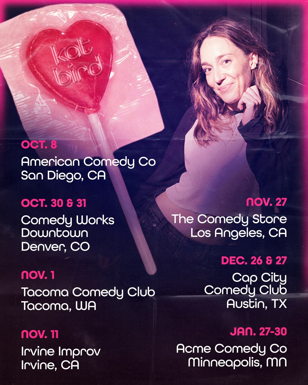 Kat Bird fall 2026 and winter 2027 comedy tour dates poster