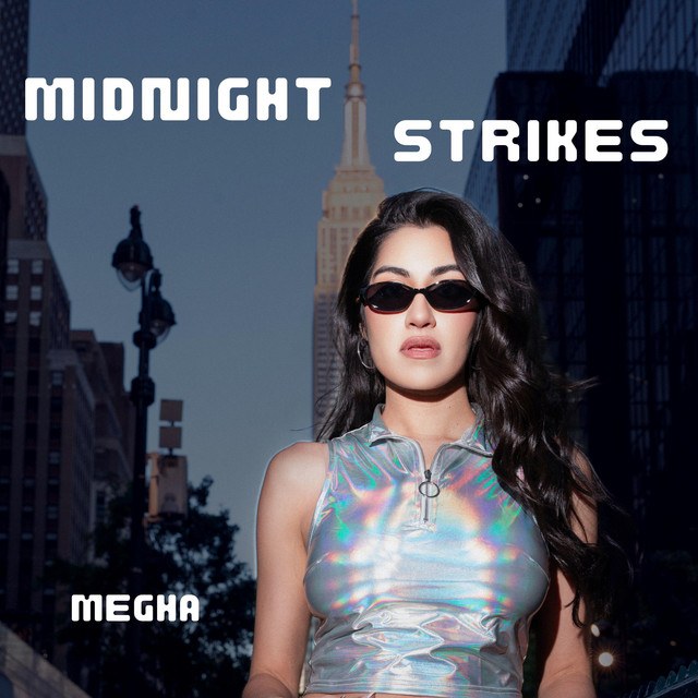 Megha Midnight Strikes single cover art in front of the Empire State Building