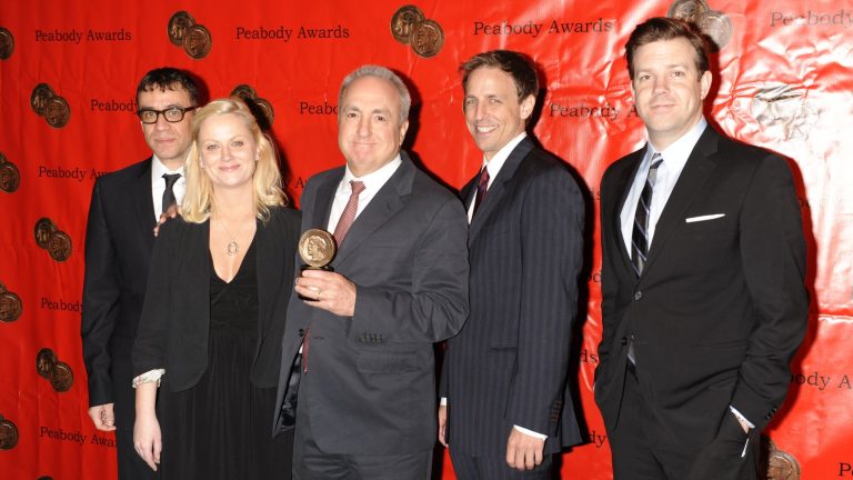 Lorne Michaels with Saturday Night Live cast members at the Peabody Awards, honored for the show’s 2008 political satire