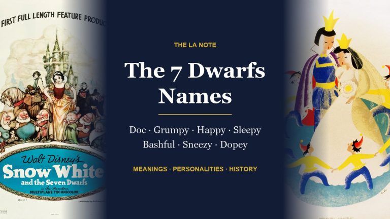 The 7 dwarfs names: Doc, Grumpy, Happy, Sleepy, Bashful, Sneezy and Dopey