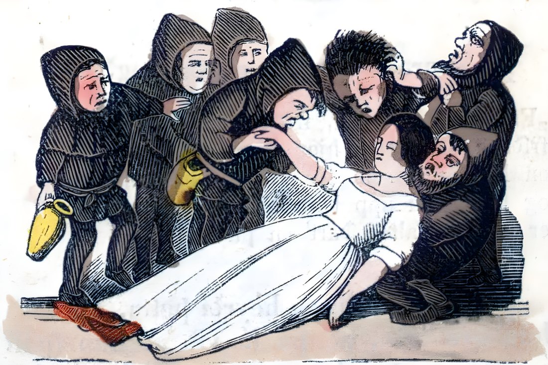 1852 illustration of the dwarfs finding Snow White